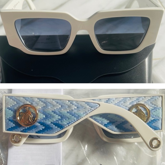 LANVIN RECTANGULAR FASHION FORWARD SUNGLASSES WITH WOVEN FABRIC ARMS,M&D IN GOLD - Picture 6 of 16